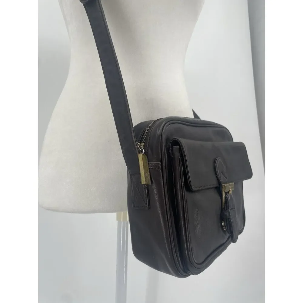 Vintage Ralph Lauren Collection Brown Leather Camera Shoulder Bag Crossbody 90s - Picture 3 of 13